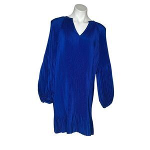 BANANA REPUBLIC Blue Dress Micro Pleated Loose Fit Balloon Sleeves Size Medium